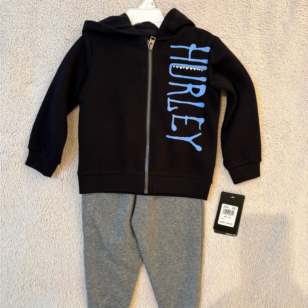 NWT Hurley Kids Black Hoodie and Gray Leggings Set